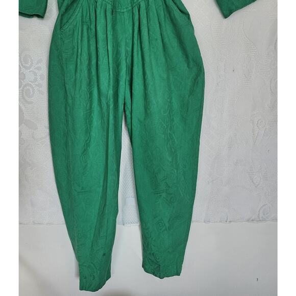 Vintage 80s Size 9/10 Women One Piece Wrap Jumpsuit Textured Brocade Retro Bold - Picture 7 of 16
